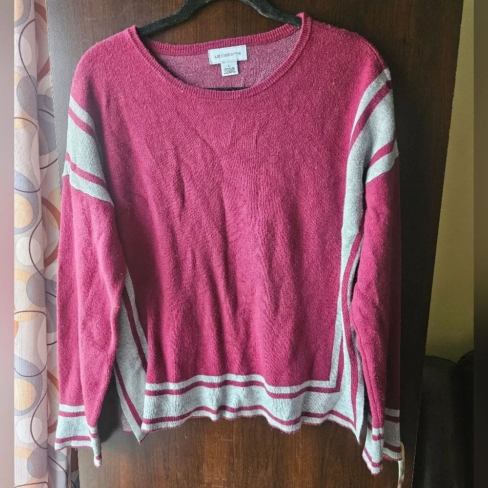 Liz Claiborne Women's Burgundy and Gray Sweater Size Large